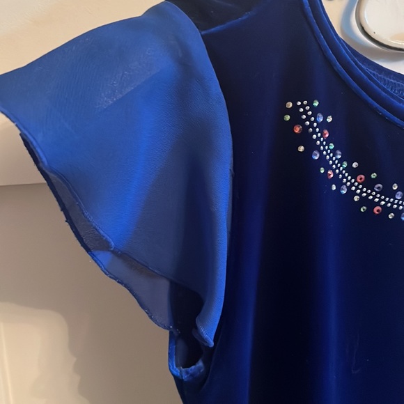 Royal Blue Figure Skating Dress with Tiny, Multi-Color Crystal Accents - Picture 3 of 5